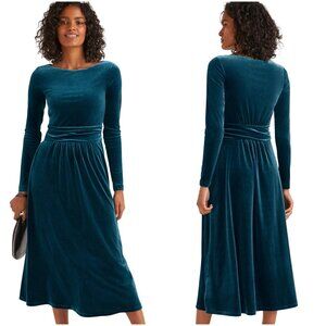 NWT Boden Lois Velvet midi dress in baltic blue size 18 long 18L XL XXL sleeve